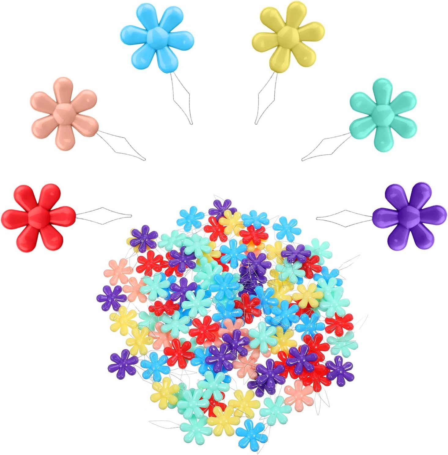100 PCS Flower Shaped Needle Threaders for Sewing, Multicolor Embroidery Threader, Flower Head Needle Threader for Cross Stitch Sewing Quilting Embroidery Craft - Image 2