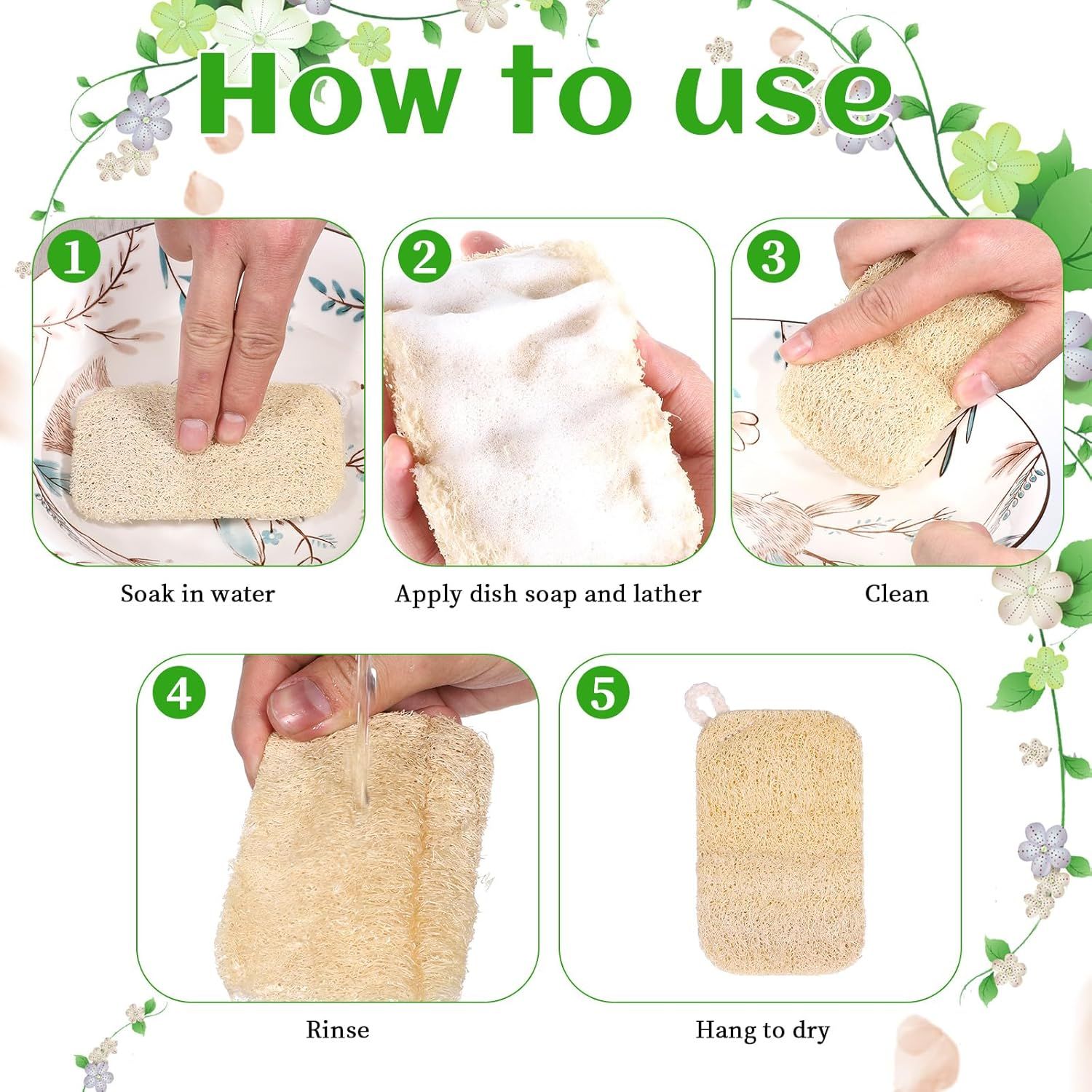 10 PCS Natural Sponges for Dishes, Loofah Dish Sponge for Kitchen Compostable Natural Loofah Sponges - Image 6