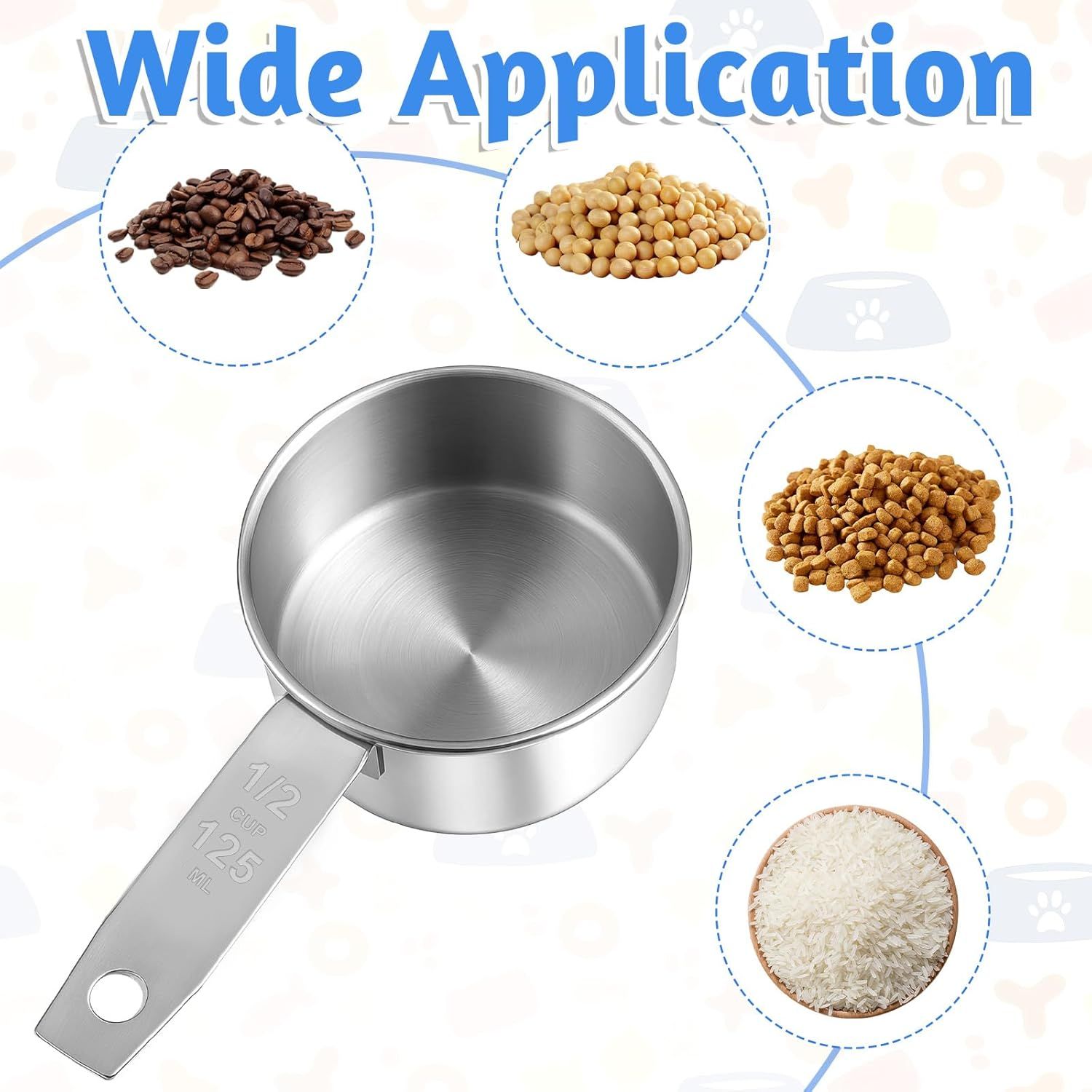 2 PCS 1/2 Cup Dog Food Scoop, 1/2 Cup Measuring Scoop, 125ml Stainless Steel Half Cups Dog Food Scoops for Feeding Pet, Wet and Dry Ingredients, Dishwasher Safe - Image 4