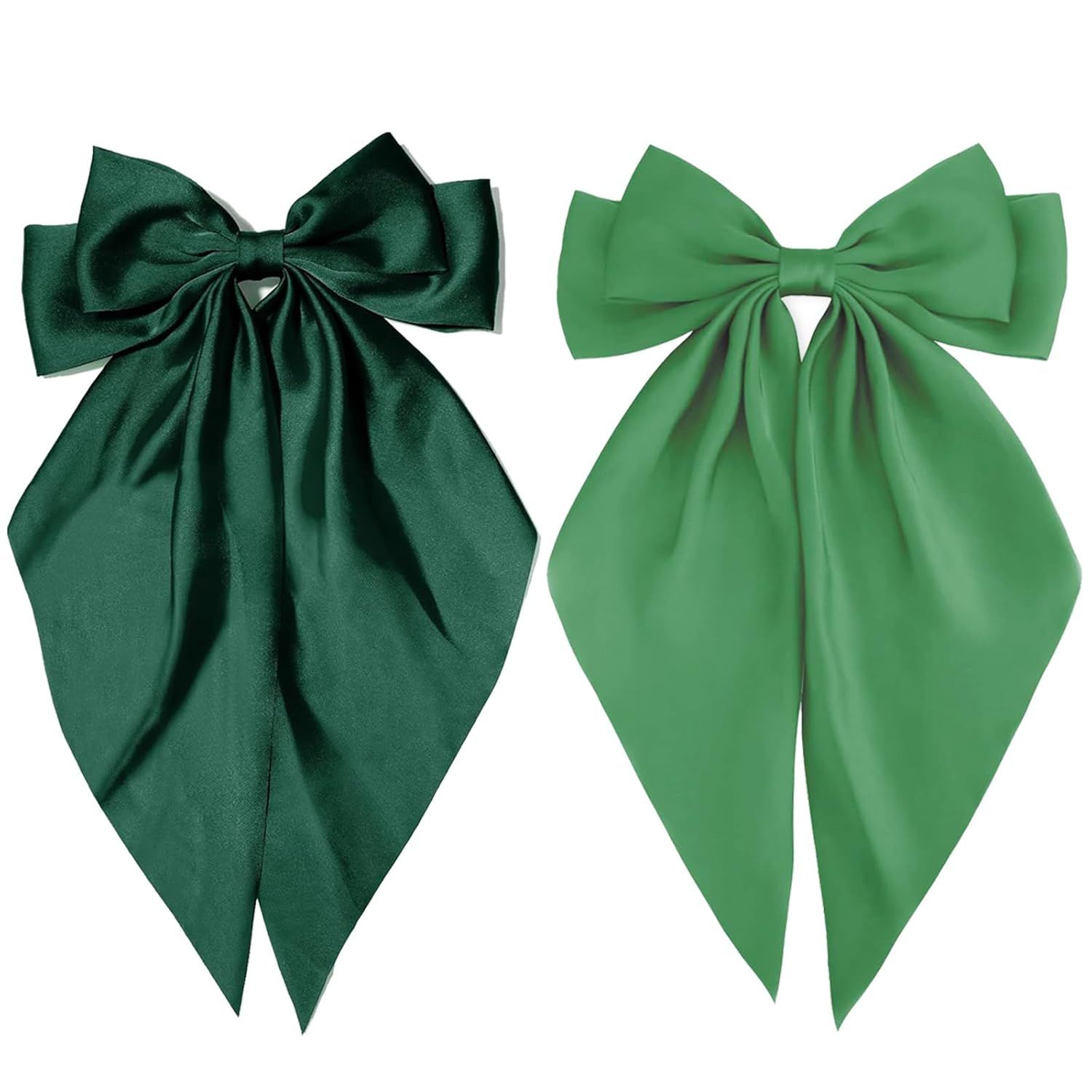 Green Hair Bows for Women Girl, Big Bow Hair Clips, Silky Satin Bows Oversized Long Tail with Clips Barrettes Big Bowknot Hair, St. Patrick's Day Party Accessories - Image 1