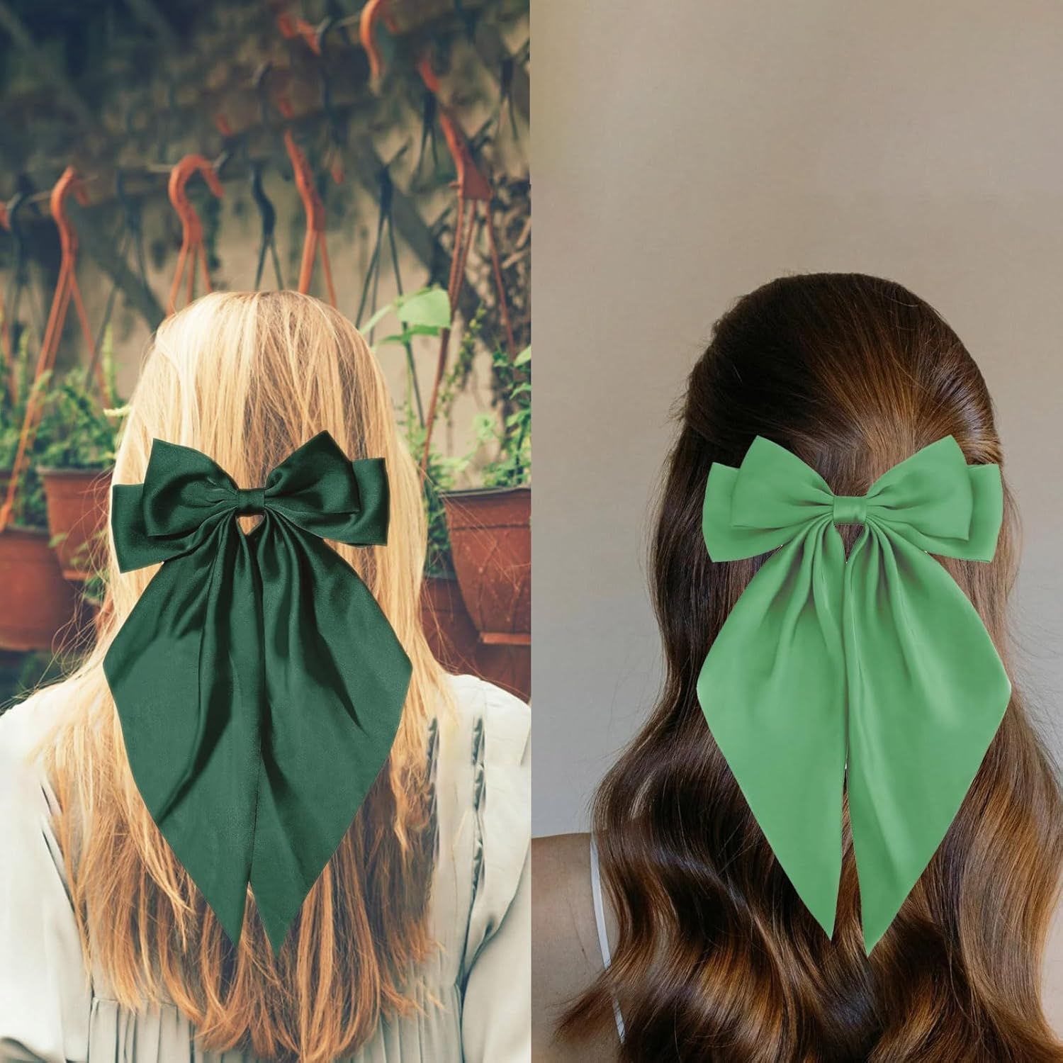 Green Hair Bows for Women Girl, Big Bow Hair Clips, Silky Satin Bows Oversized Long Tail with Clips Barrettes Big Bowknot Hair, St. Patrick's Day Party Accessories - Image 4