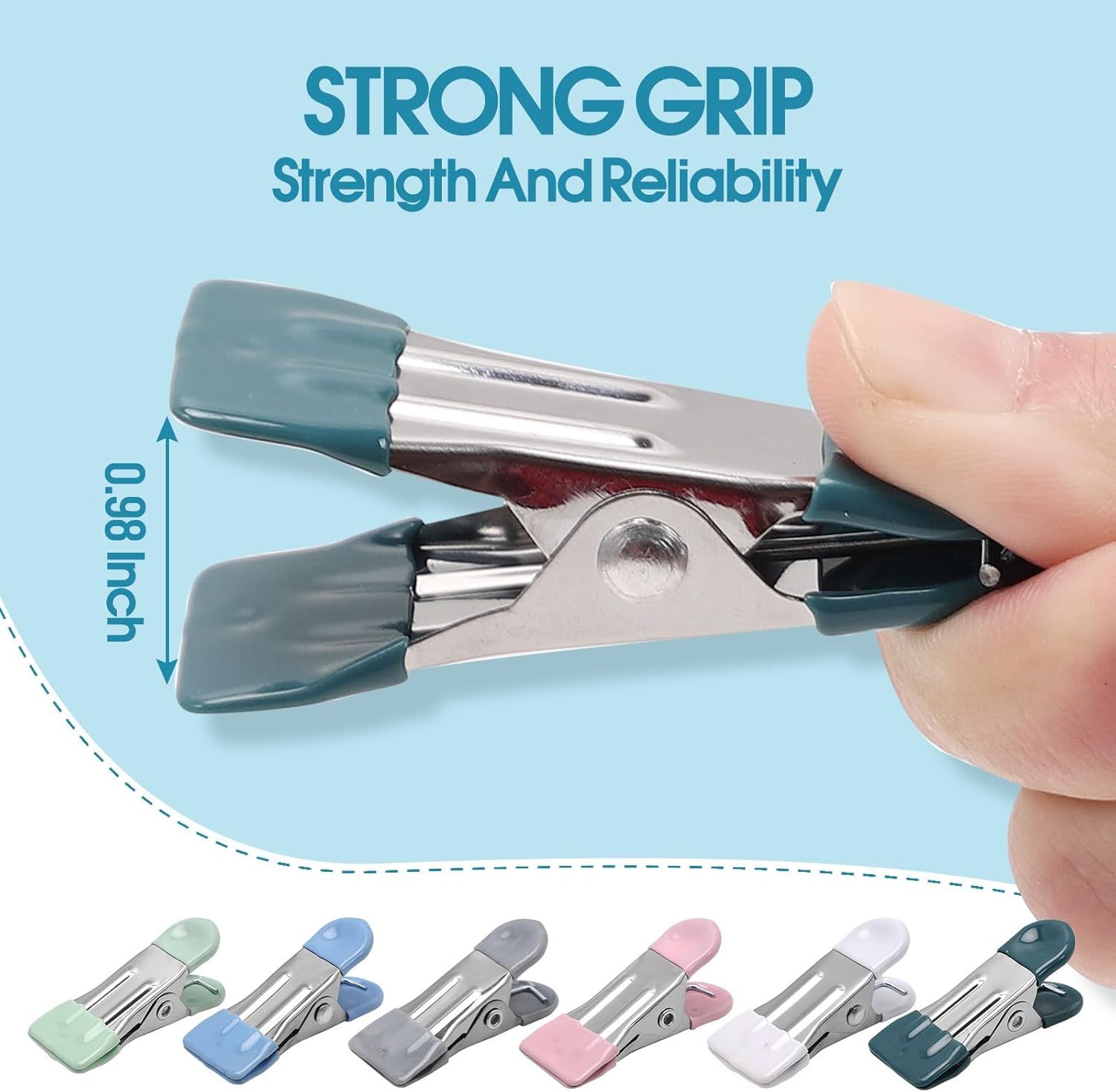 Clothes Pins Heavy Duty 30 Pack, 2.17 Inch Metal Chip Clips, Clothespins for Photo Drying Clothesline Laundry Sock, Bag Clips for Food Kitchen Stainless Steel with Rubber, 6 Colors - Image 5
