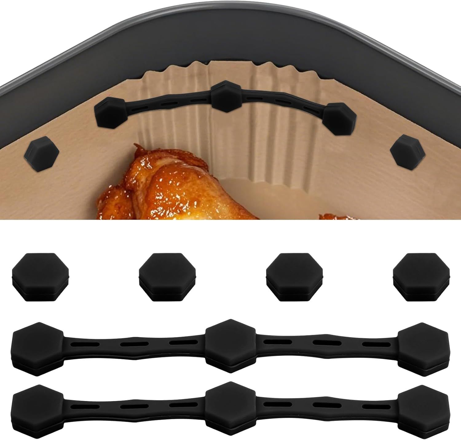 2 Sets Air Fryer Magnet Silicone Buckle, Air Fryer Magnets for Parchment Paper Liners Silicone Magnetic Buckle Prevent Paper Burning Kitchen Accessories (Black) - Image 1