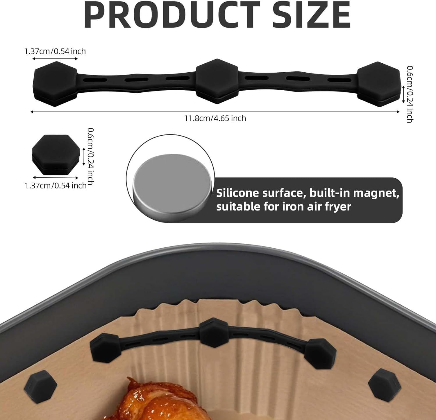 2 Sets Air Fryer Magnet Silicone Buckle, Air Fryer Magnets for Parchment Paper Liners Silicone Magnetic Buckle Prevent Paper Burning Kitchen Accessories (Black) - Image 3