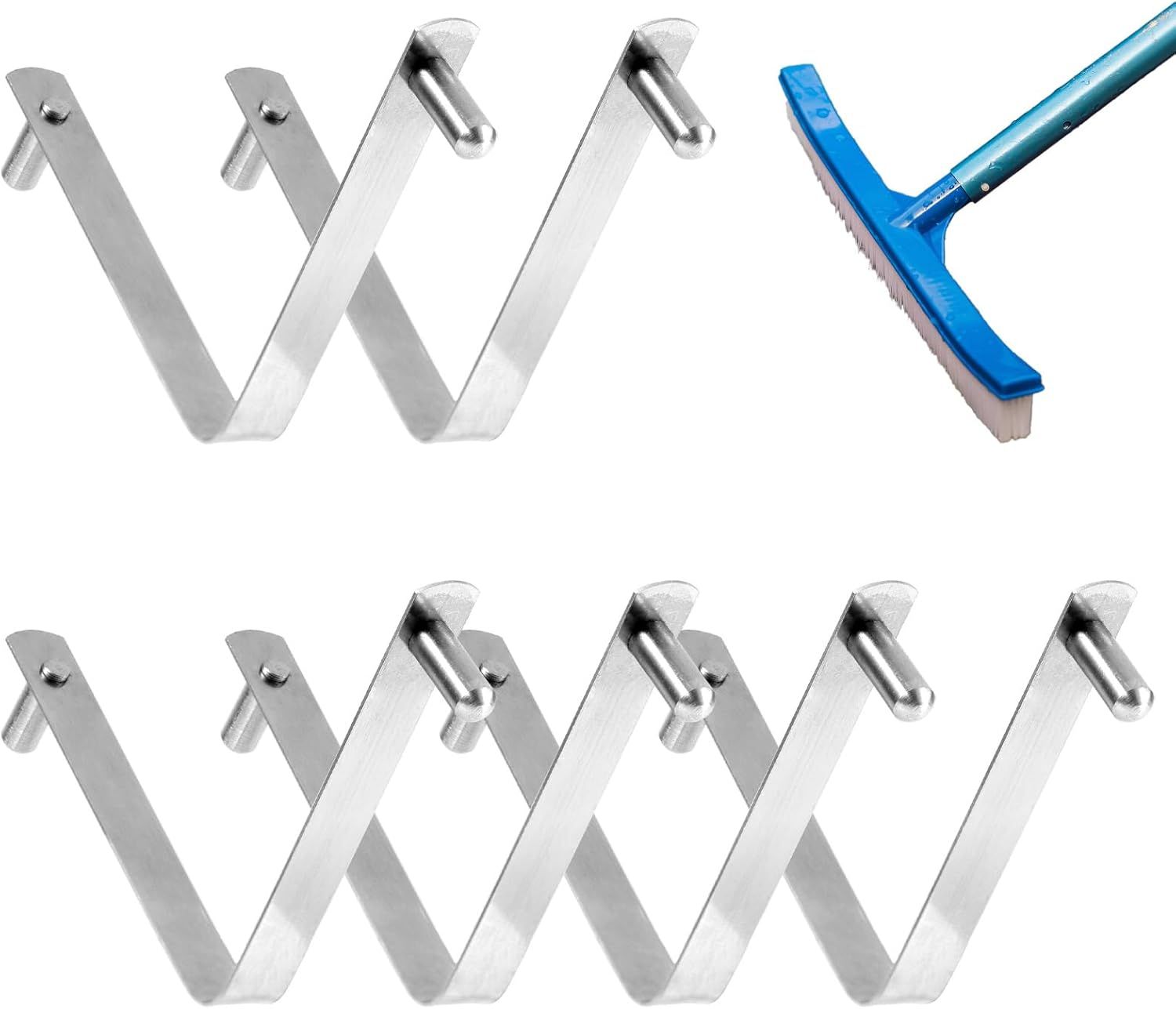 6pcs Pool Brush V-Shaped Clip, Stainless Steel Double Pin Spring Button Clip Pool Pole Butterfly Clips for Spa Skimmer Nets Vacuum Brushes Leaf Rake Swimming Cleaning Tool - Image 1