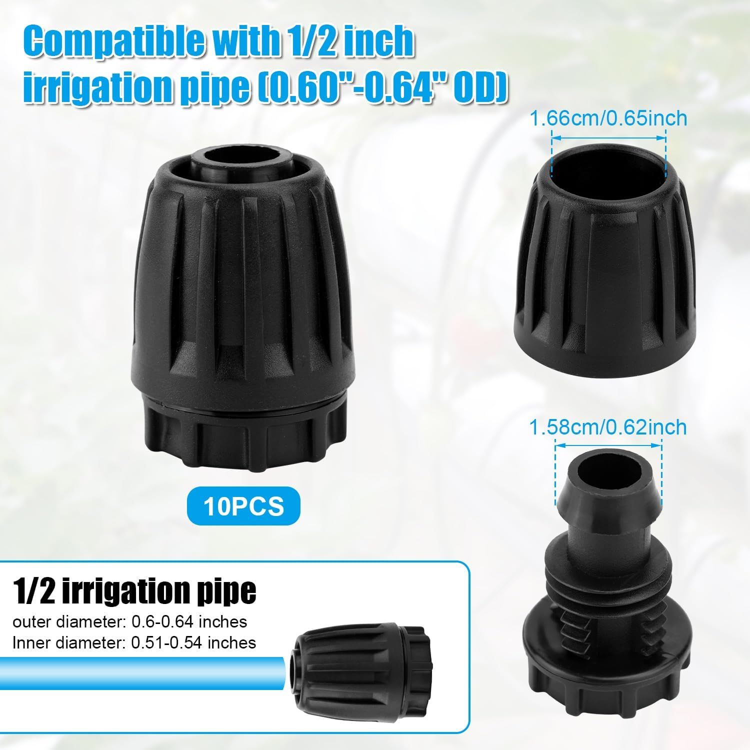 10pcs 1/2 Inch Irrigation End Caps, Anti-Drop Barbed Lock Nut End Hose Plugs Fittings for (1/2