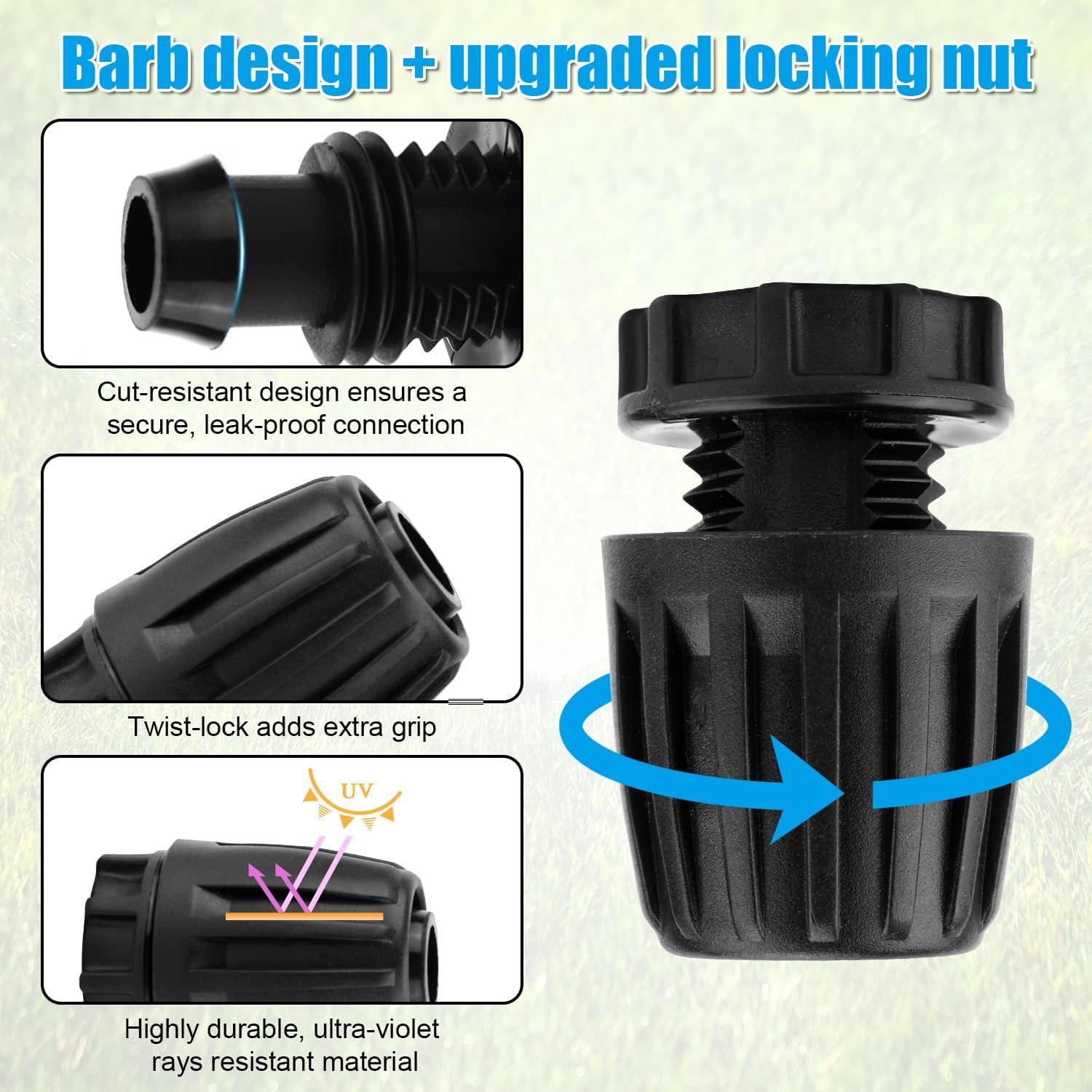 10pcs 1/2 Inch Irrigation End Caps, Anti-Drop Barbed Lock Nut End Hose Plugs Fittings for (1/2