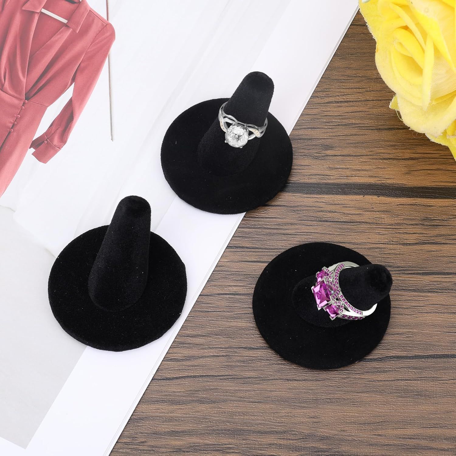 10pcs Black Velvet Ring Display Stand, Ring Holder Organizer Jewelry Storage Case Display Accessories for Vendor Home Shop Counter Showcase - Image 2