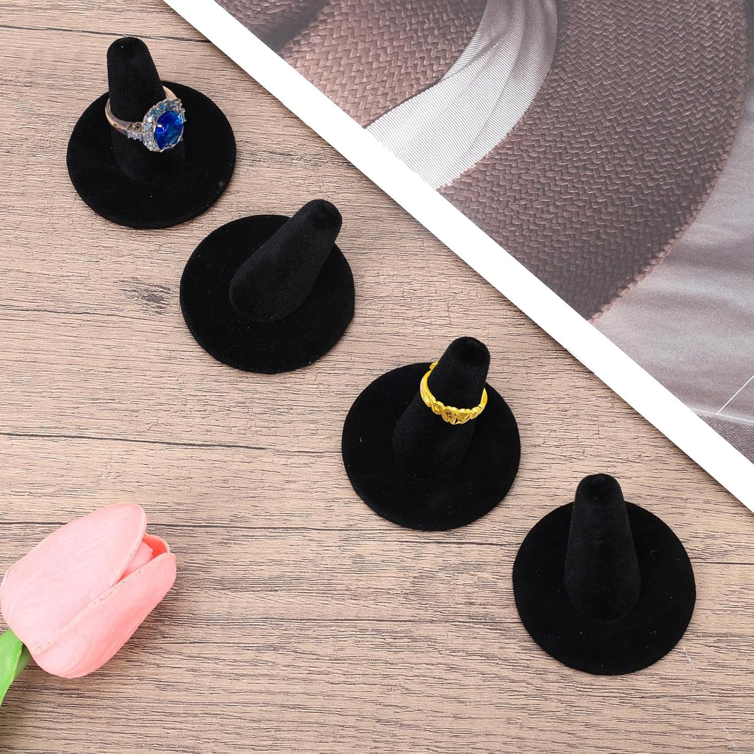 10pcs Black Velvet Ring Display Stand, Ring Holder Organizer Jewelry Storage Case Display Accessories for Vendor Home Shop Counter Showcase - Image 7