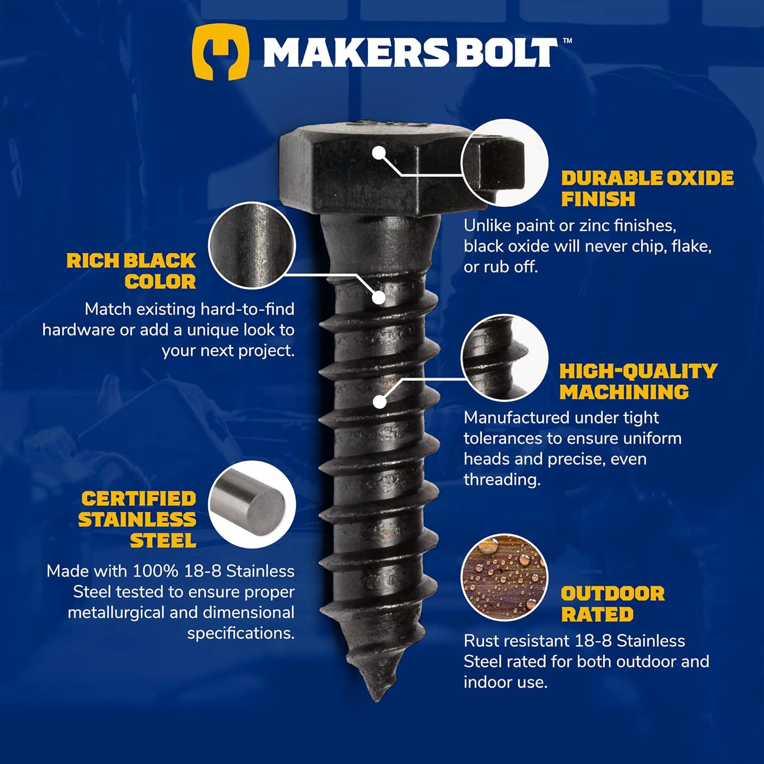 Stainless Steel Black Lag Bolts 3/8