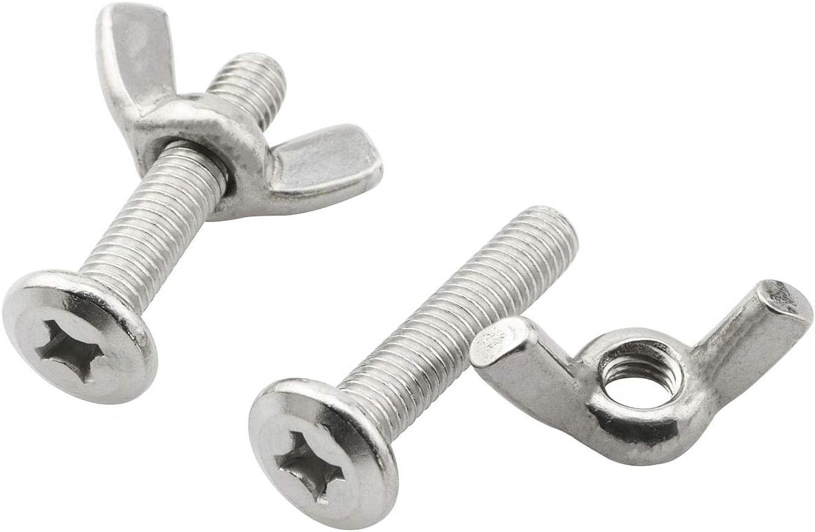 10PCS Stainless Steel Large Flat Head Screws M6x30 1/4 x 1-1/4 Sidewalk Bolts with 10 Wing Nuts - Image 2