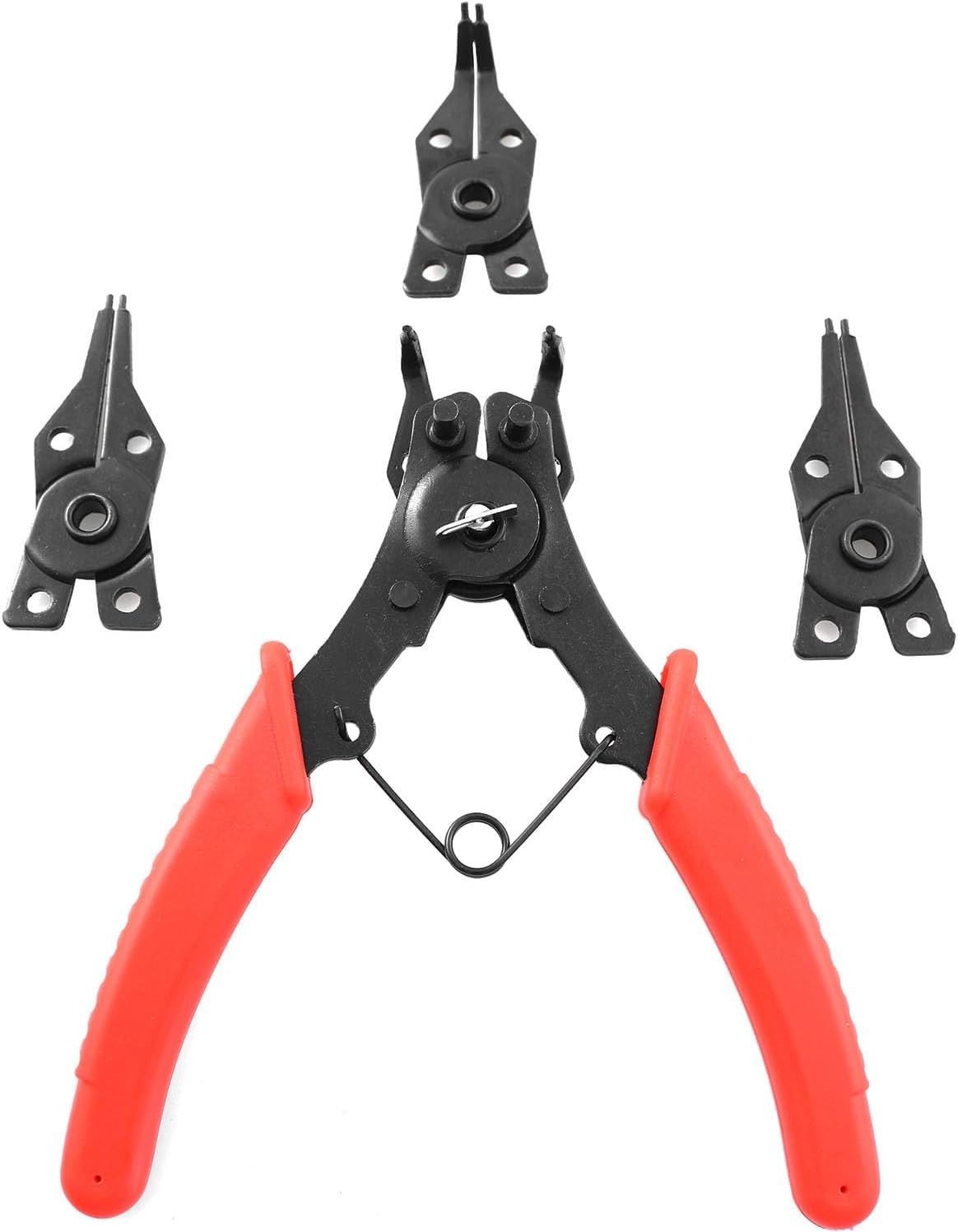 Snap Ring Pliers  1Set 4 In 1 C Clips Removal Retaining Set for Automotive and Engine Repair, Interchangeable Jaw Head 45 90 and 180 Degree Angled Jaws, AC Compressor Clutch Holding Tool - Image 1