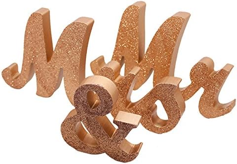 Mr and Mrs Signs Wedding Sweetheart Table Decorations, Wooden Freestanding Letters Wedding Shower Gift (Rose gold) - Image 1