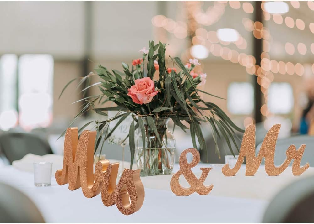 Mr and Mrs Signs Wedding Sweetheart Table Decorations, Wooden Freestanding Letters Wedding Shower Gift (Rose gold) - Image 2