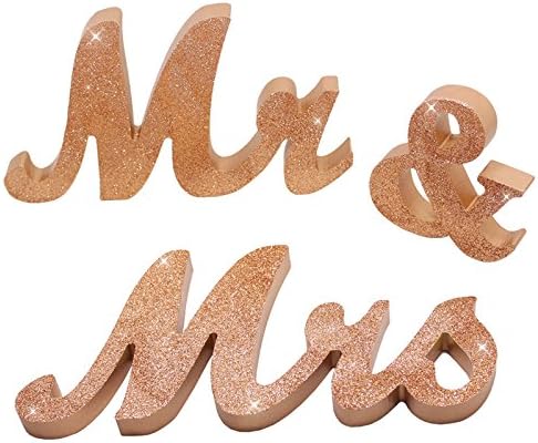Mr and Mrs Signs Wedding Sweetheart Table Decorations, Wooden Freestanding Letters Wedding Shower Gift (Rose gold) - Image 3