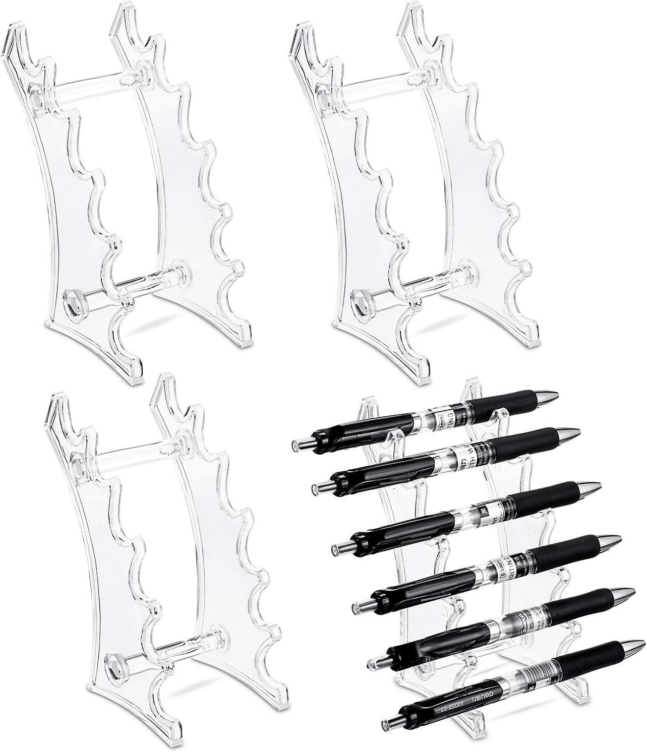 Set of 4 Plastic Pen Holder 6-slots Display Stand Eyebrow Pen Stand Makeup Brush Rack Organizer for Home School and Office Use - Image 1