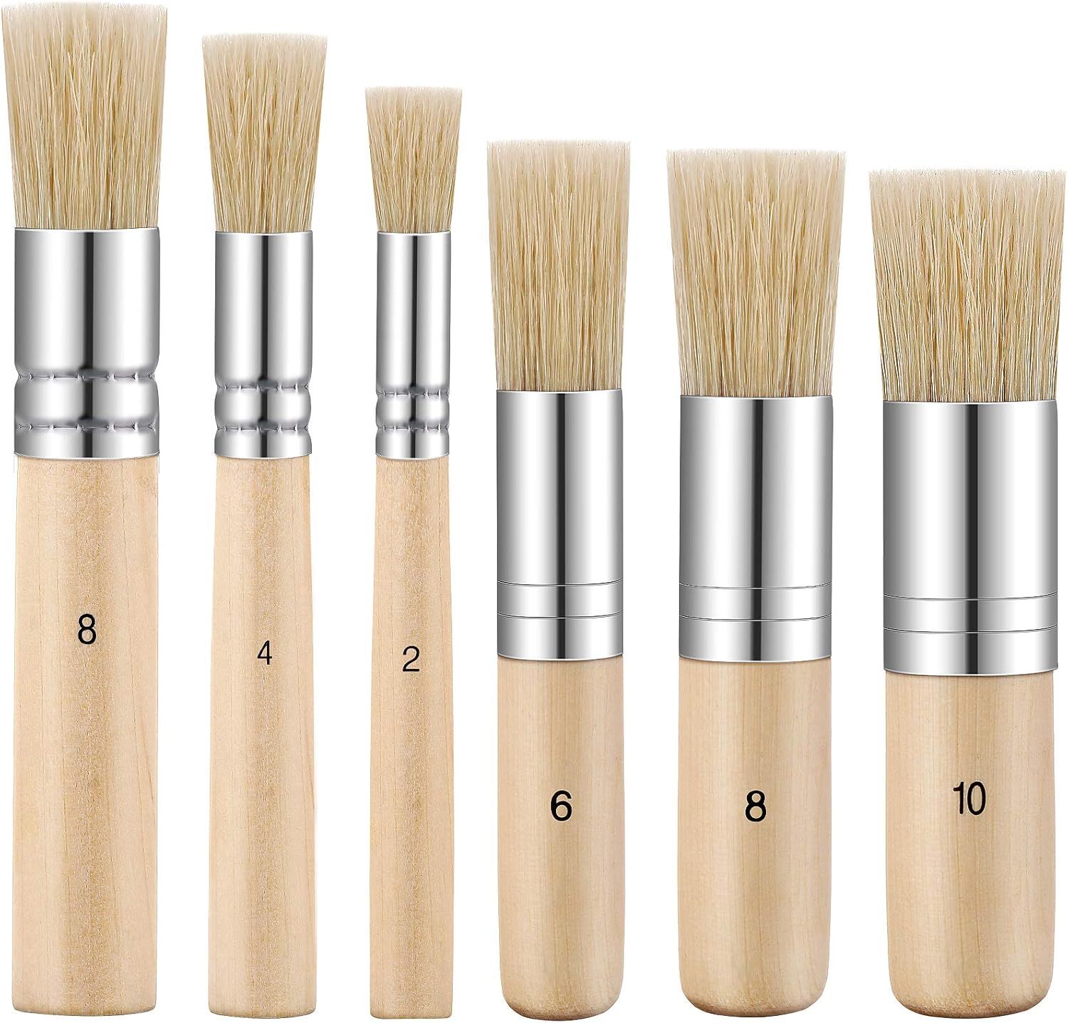 6 Pieces Wooden Stencil Brushes Pure Natural Bristle Template Paint Brushes for Acrylic Oil Watercolor Art Painting Stencil Project DIY Crafts, 6 Sizes - Image 1