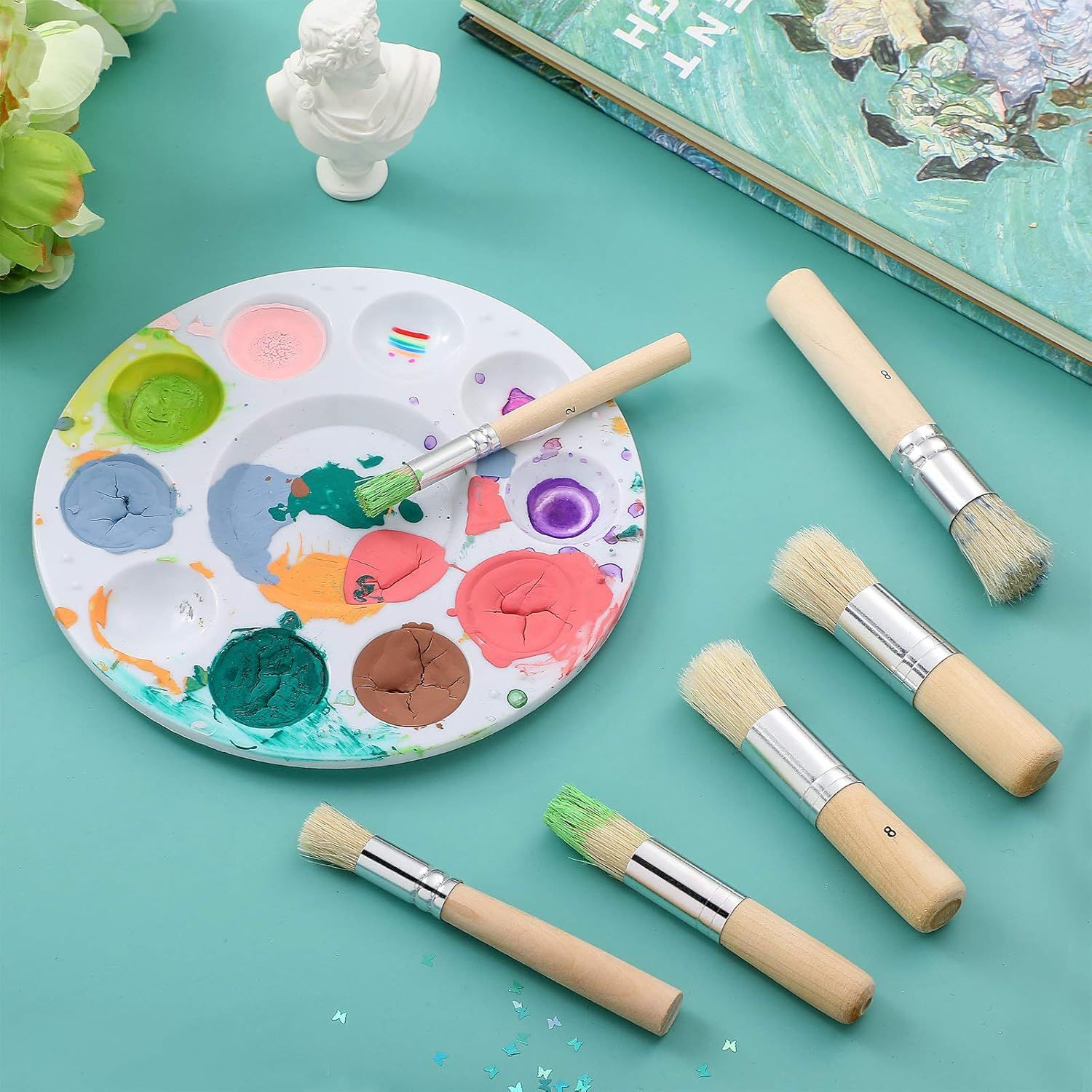 6 Pieces Wooden Stencil Brushes Pure Natural Bristle Template Paint Brushes for Acrylic Oil Watercolor Art Painting Stencil Project DIY Crafts, 6 Sizes - Image 4