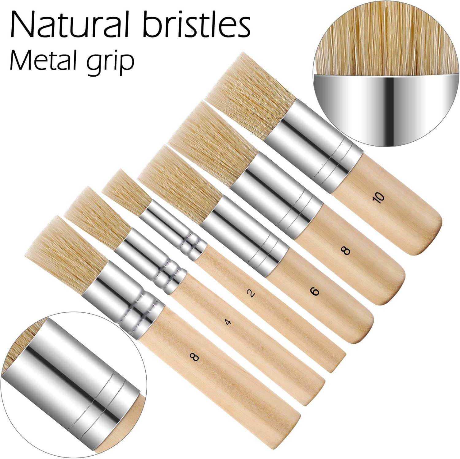 6 Pieces Wooden Stencil Brushes Pure Natural Bristle Template Paint Brushes for Acrylic Oil Watercolor Art Painting Stencil Project DIY Crafts, 6 Sizes - Image 7