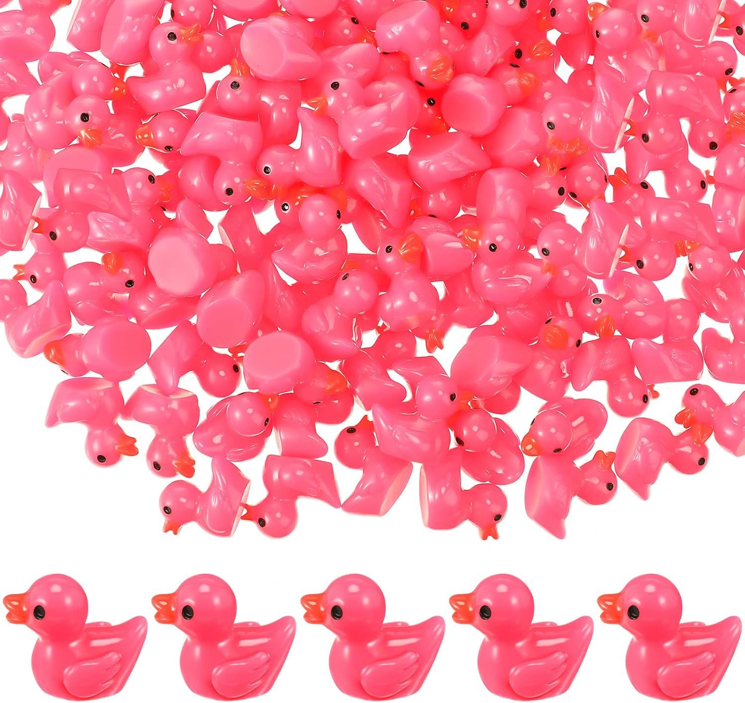 150 Pcs Mini Resin Ducks Pink Tiny Ducks Miniature Duckies Bulk Small Plastic Duckies Figures for Office Home Hide and Seek Prank Game Craft Dollhouse Party Favor Gift Valentine - Image 1