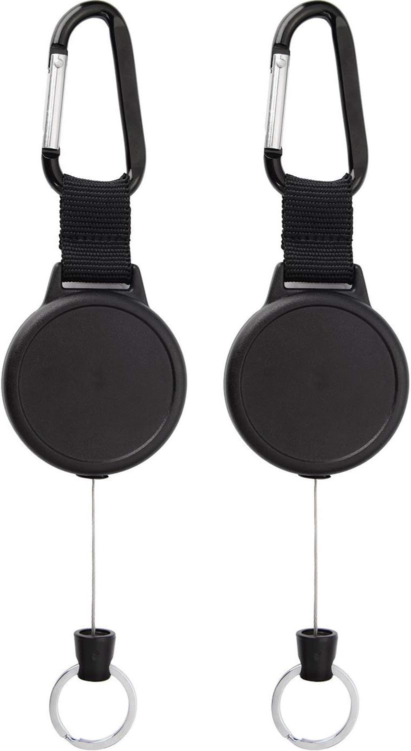 Retractable Keychain Black Badge Reels with 39 Inches Steel Wire Rope Heavy Duty Badge Holders for ID Card Key Chains Office Worker Doctor Nurse Employee Students(2 Pieces) - Image 1