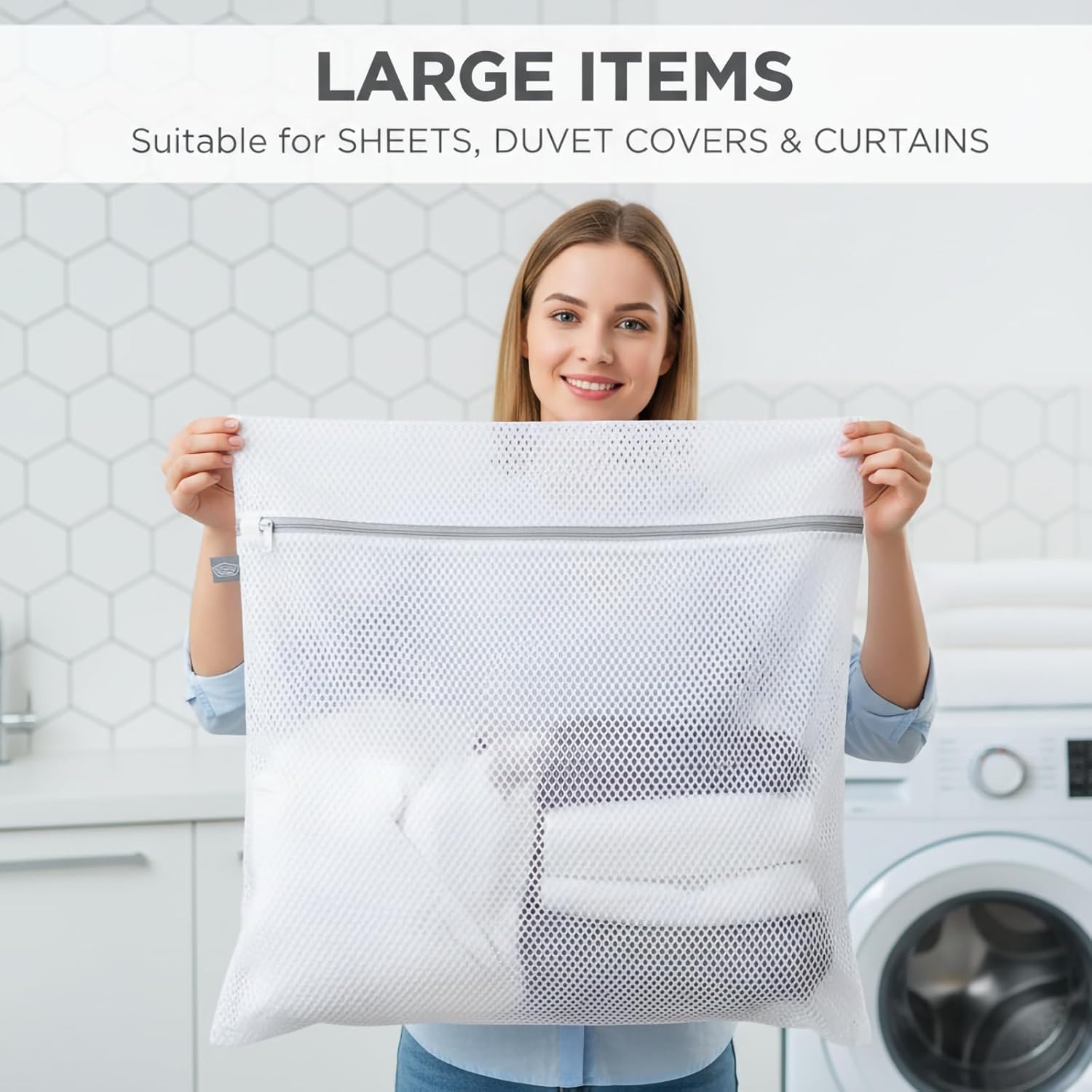 Kimmama Laundry Mesh Wash Bags, Lingerie Bags for Washing Delicates, Mesh Laundry Bags for Washing Machine, White Net, Grey Zipper, 2XXL - Image 2