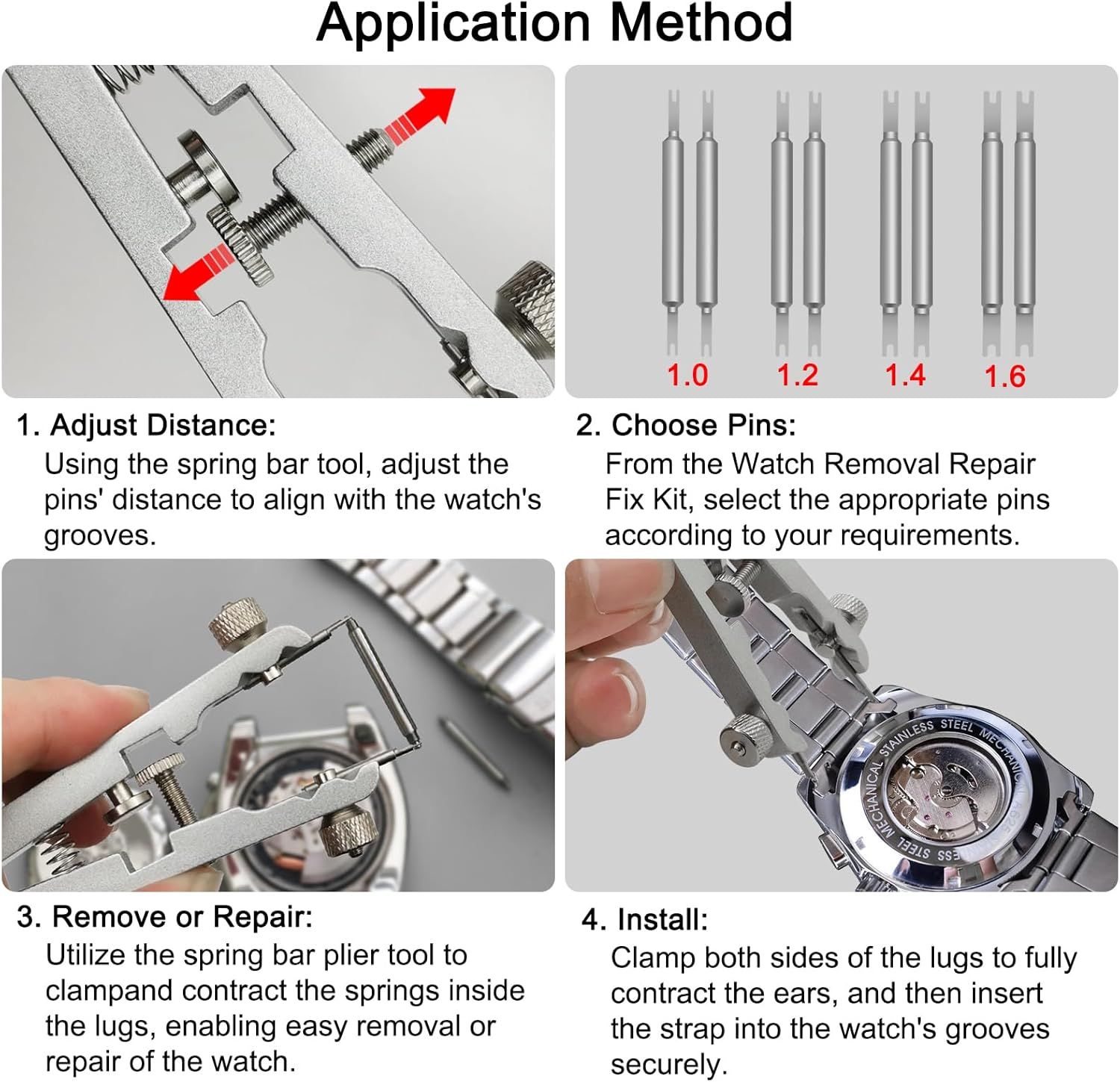 Watch Spring Bar Plier Tool Set Watchband Pliers with 10 Pins,Watch Wrist Ban Repair Remove Tool,Spring Plier Tweezer,Removal Tool for Watch Pin Strap Band Watch Link-Sliver - Image 3