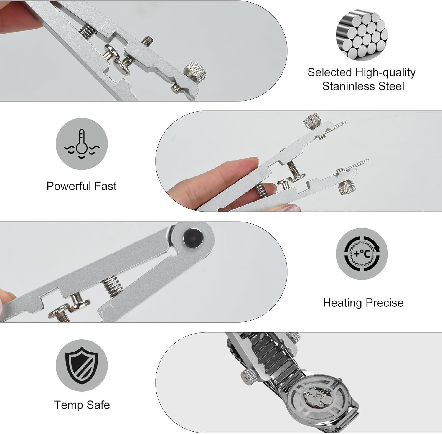 Watch Spring Bar Plier Tool Set Watchband Pliers with 10 Pins,Watch Wrist Ban Repair Remove Tool,Spring Plier Tweezer,Removal Tool for Watch Pin Strap Band Watch Link-Sliver - Image 5