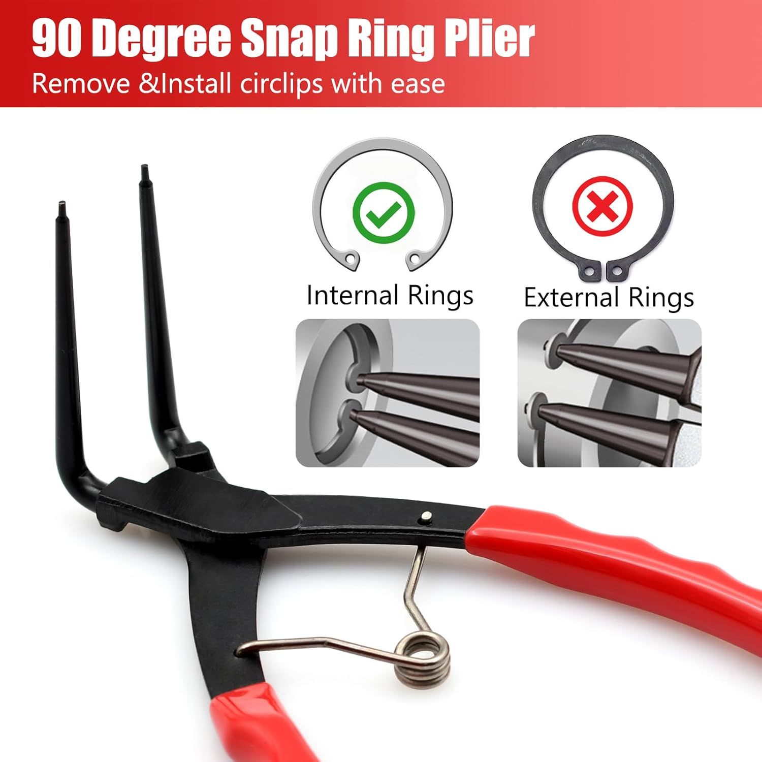 90 Degree Long Nose Snap Ring Pliers, Internal Master Cylinder Circlip Bent Lock Retaining Ring Pliers for Trucks Motorcycles Cars - Image 4