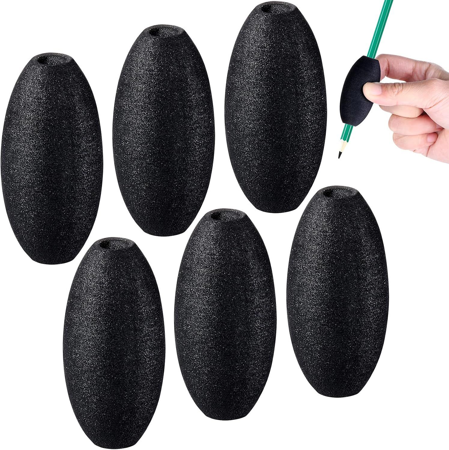 Writing Aid Trainer for Adults Foam Egg Grips Pen Cushioned Holders Writing Aid Trainer for Handwriting Drawing Preschool Supplies Right or Left Hand Use, 6 Pieces(Black) - Image 1