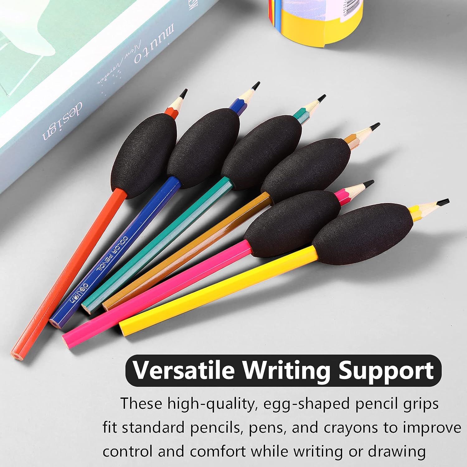 Writing Aid Trainer for Adults Foam Egg Grips Pen Cushioned Holders Writing Aid Trainer for Handwriting Drawing Preschool Supplies Right or Left Hand Use, 6 Pieces(Black) - Image 5