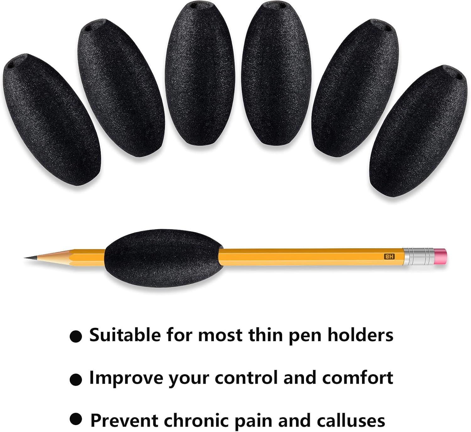 Writing Aid Trainer for Adults Foam Egg Grips Pen Cushioned Holders Writing Aid Trainer for Handwriting Drawing Preschool Supplies Right or Left Hand Use, 6 Pieces(Black) - Image 6