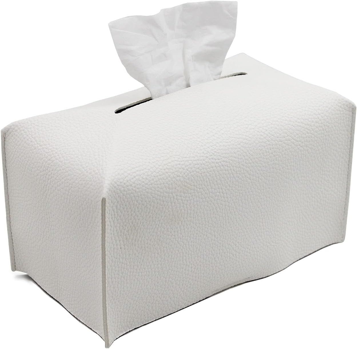 Tissue Box Cover, Modern Decorative PU Leather Rectangular Tissue Box Case Organizer Holder for Vanity Countertop, Night Stands, Livingroom, Office Desk & Car 9.5X5X5'' | Off White - Image 1