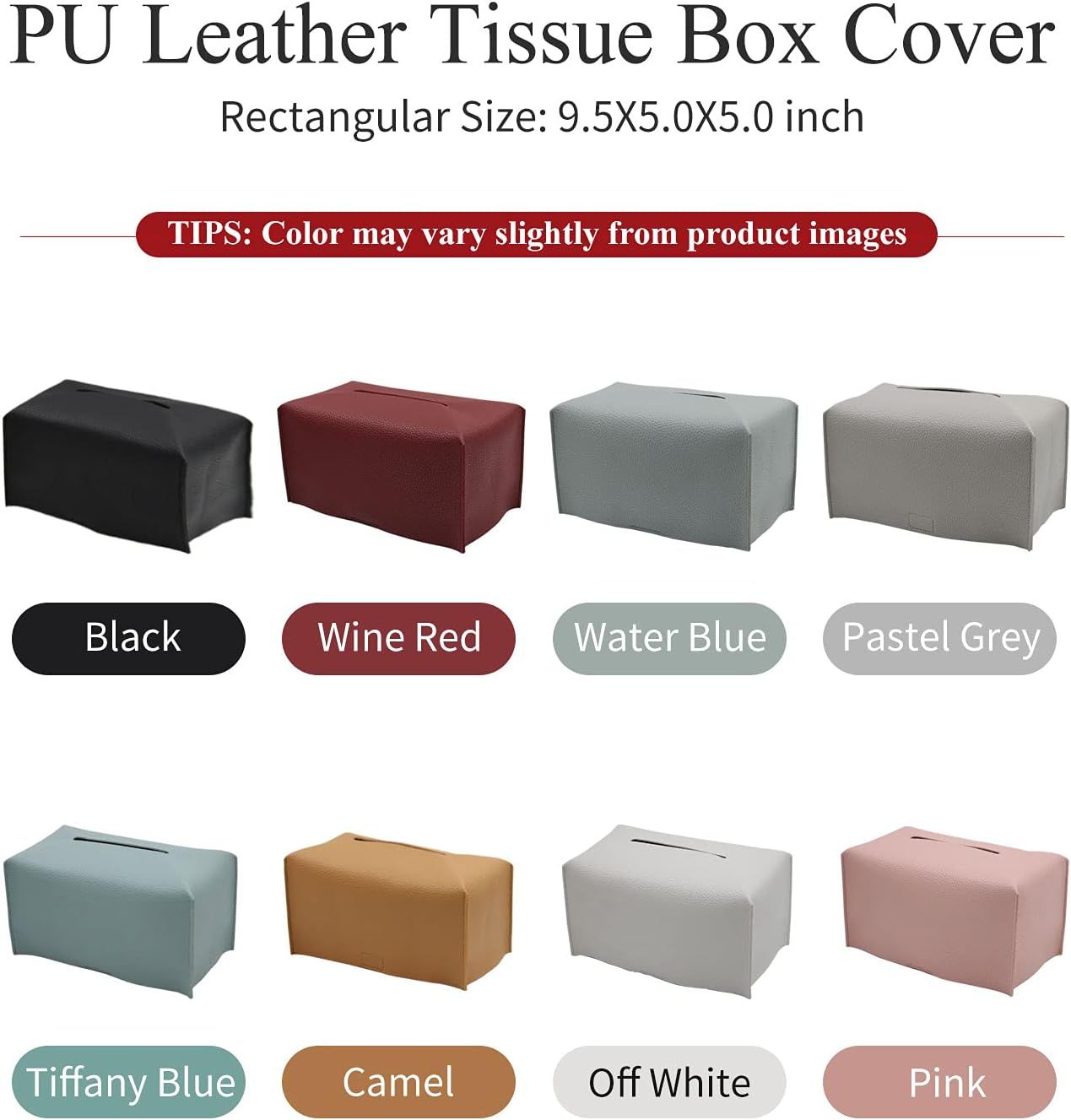Tissue Box Cover, Modern Decorative PU Leather Rectangular Tissue Box Case Organizer Holder for Vanity Countertop, Night Stands, Livingroom, Office Desk & Car 9.5X5X5'' | Off White - Image 5