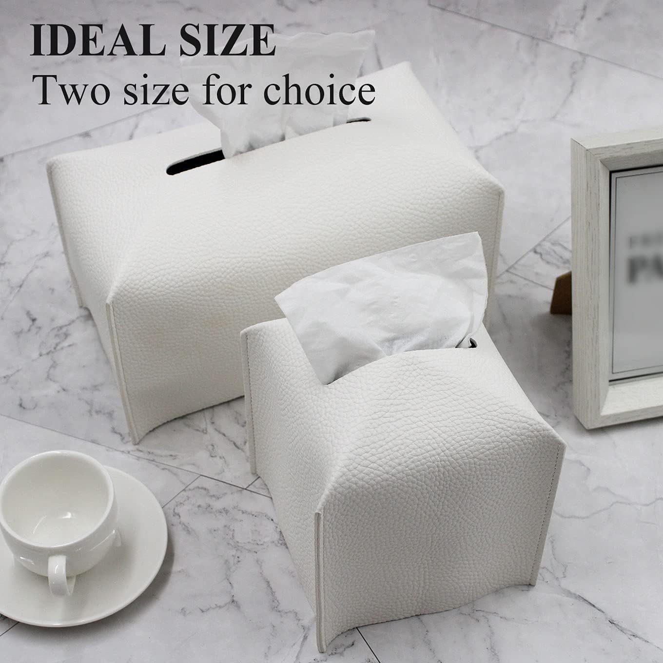 Tissue Box Cover, Modern Decorative PU Leather Rectangular Tissue Box Case Organizer Holder for Vanity Countertop, Night Stands, Livingroom, Office Desk & Car 9.5X5X5'' | Off White - Image 7