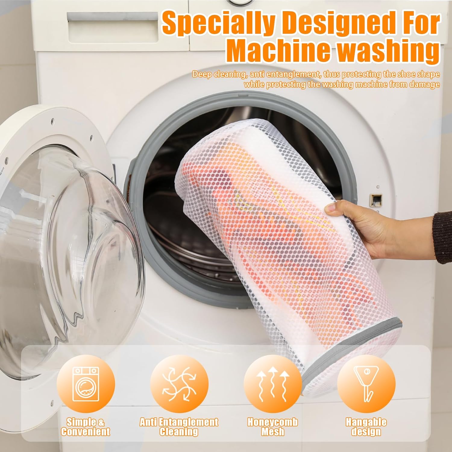 Kimmama Shoe Washing Machine Bag, Shoe Bag for Washing Machine, Mesh Laundry Bags for Sneakers, Footwear, Trainers, Slippers, Honeycomb Net, Grey Zipper, 7x15