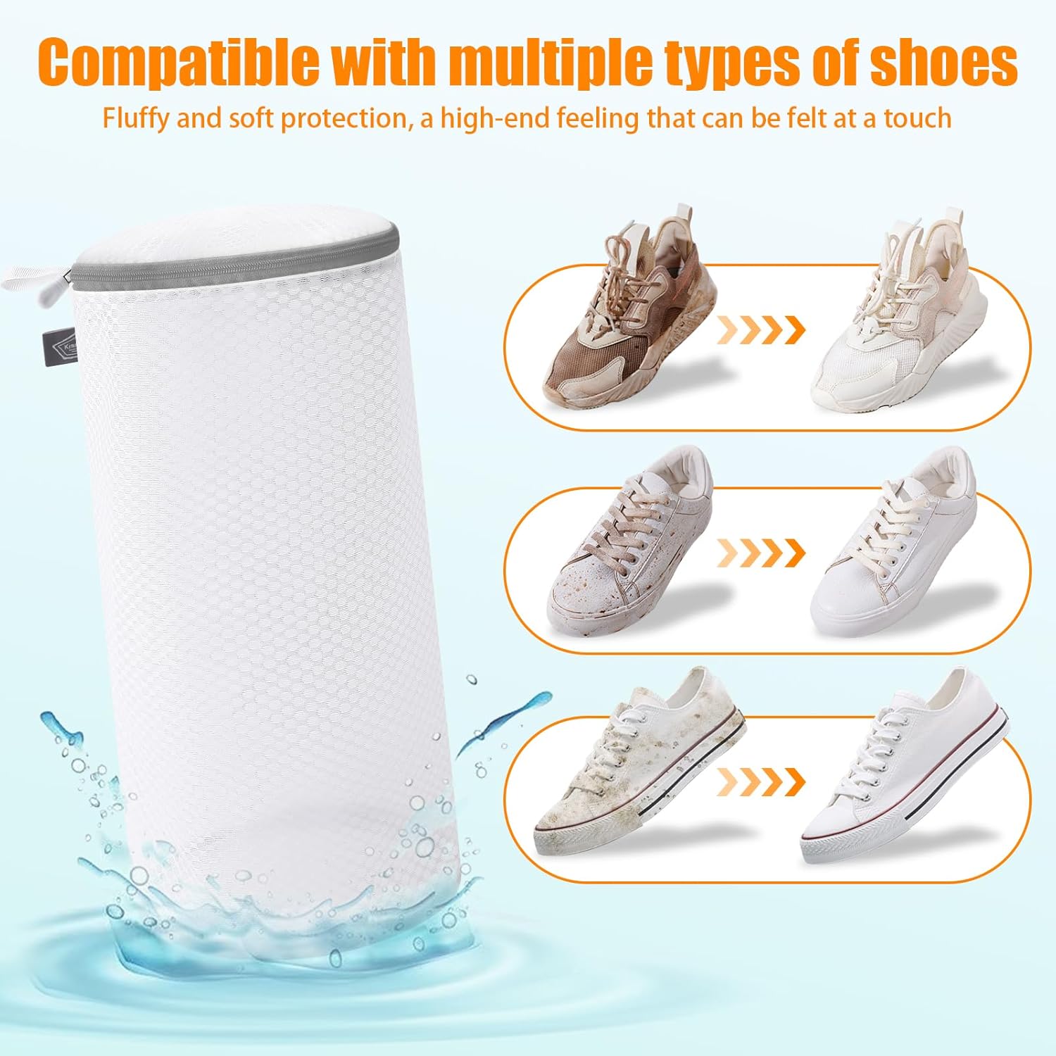 Kimmama Shoe Washing Machine Bag, Shoe Bag for Washing Machine, Mesh Laundry Bags for Sneakers, Footwear, Trainers, Slippers, Honeycomb Net, Grey Zipper, 7x15