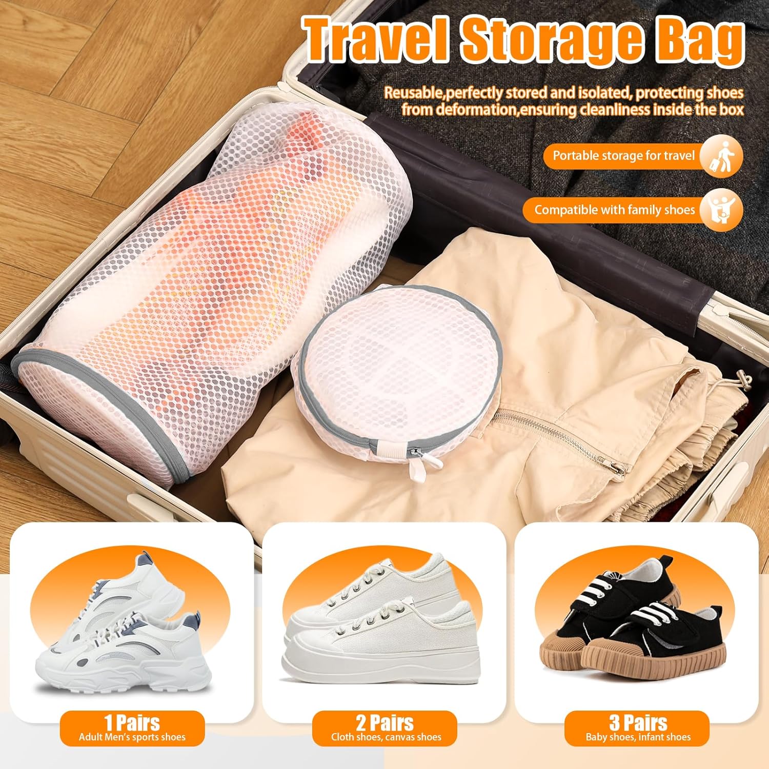 Kimmama Shoe Washing Machine Bag, Shoe Bag for Washing Machine, Mesh Laundry Bags for Sneakers, Footwear, Trainers, Slippers, Honeycomb Net, Grey Zipper, 7x15
