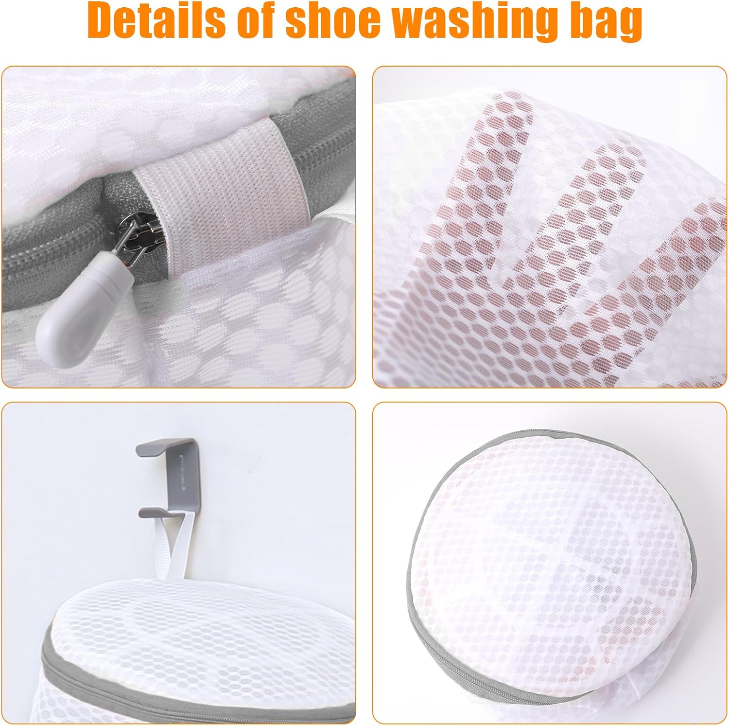 Kimmama Shoe Washing Machine Bag, Shoe Bag for Washing Machine, Mesh Laundry Bags for Sneakers, Footwear, Trainers, Slippers, Honeycomb Net, Grey Zipper, 7x15
