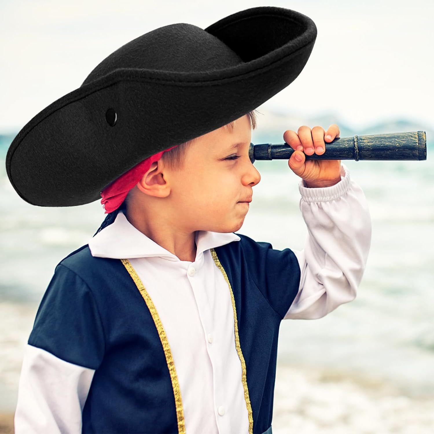 Pirate Hat for Men Women,Pirate Costume Accessories Hat,Colonial Triangle Hat for Halloween,Dress Up Party - Image 6