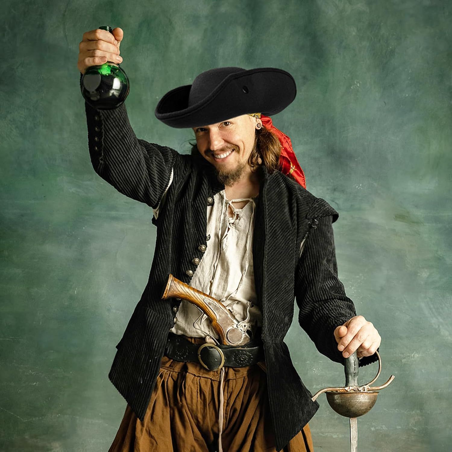 Pirate Hat for Men Women,Pirate Costume Accessories Hat,Colonial Triangle Hat for Halloween,Dress Up Party - Image 7