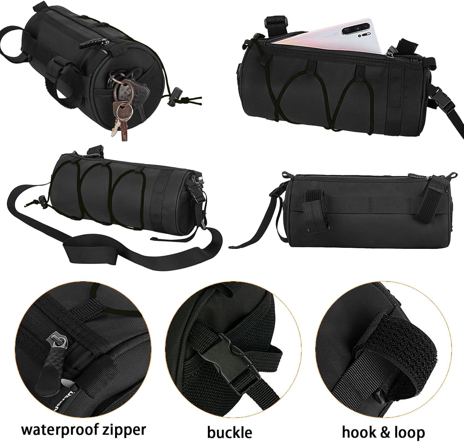 2.5L Bike Handlebar Bag, Waterproof Bicycle Accessories, Bike Frame Front Pouch with Zipper and Shoulder Strap - Image 4