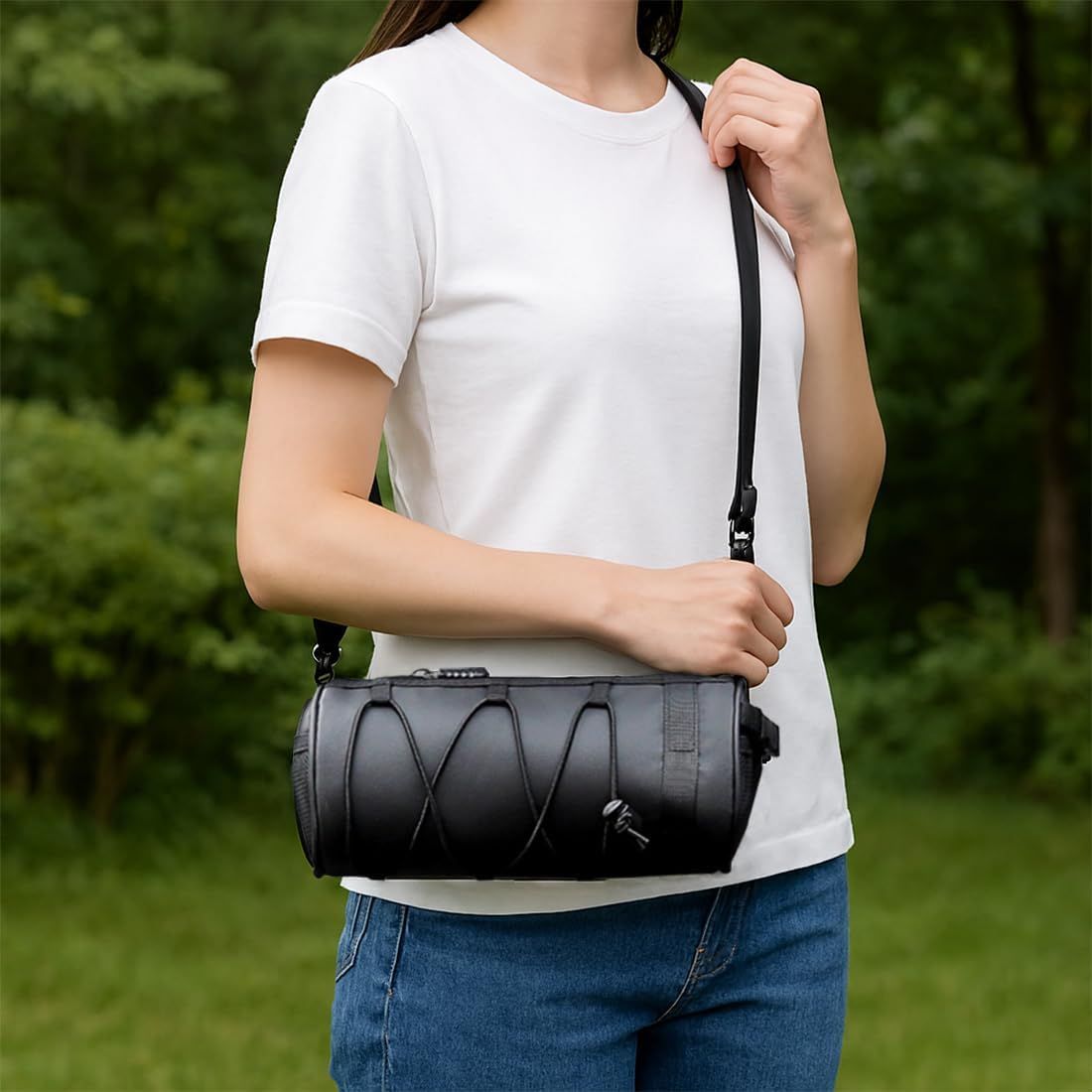2.5L Bike Handlebar Bag, Waterproof Bicycle Accessories, Bike Frame Front Pouch with Zipper and Shoulder Strap - Image 5
