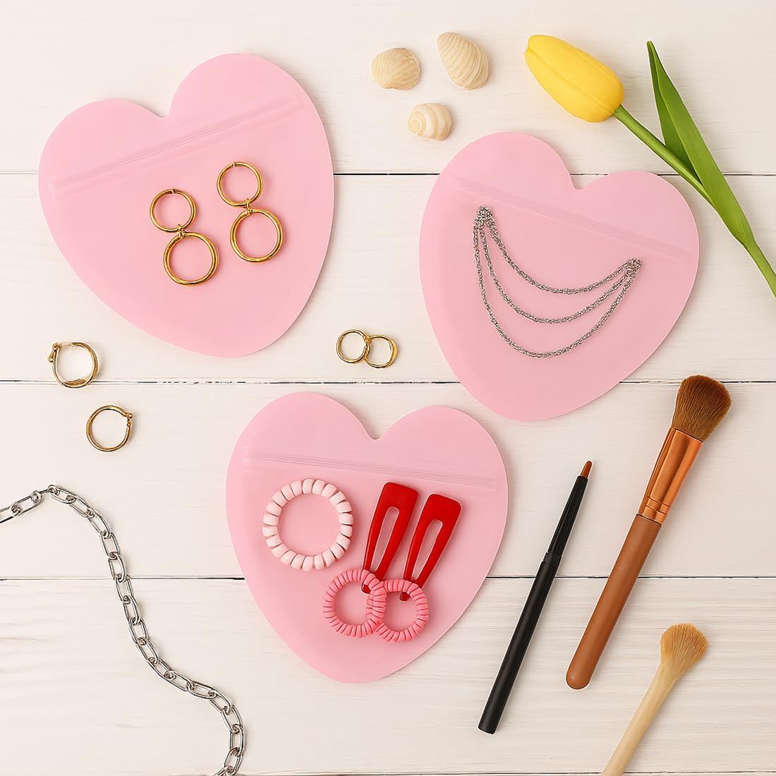 100pcs Pink Heart-Shaped Mylar Bags, 4
