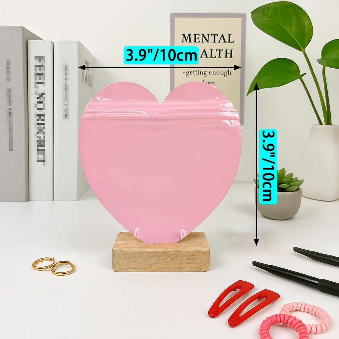 100pcs Pink Heart-Shaped Mylar Bags, 4