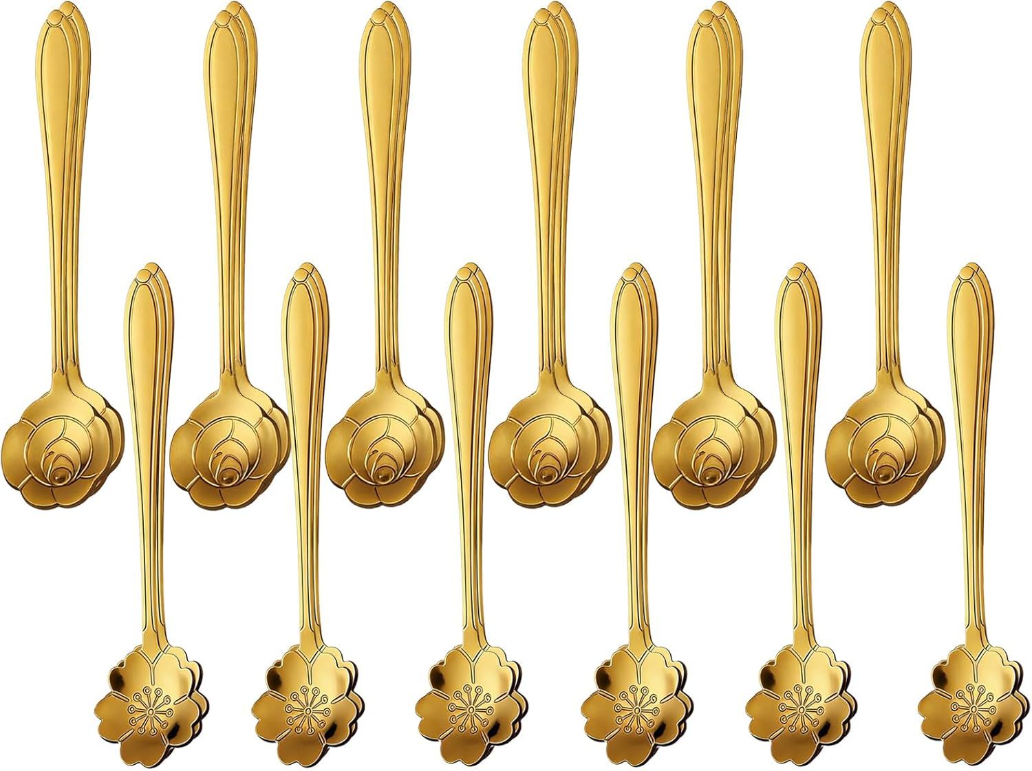 24PCS Gold Coffee Espresso Spoons, 5 Inch Stainless Steel Small Spoon for Dessert, Tea, Demitasse Stirring, Soup, Kitchen, Cafe or Bar - Image 1
