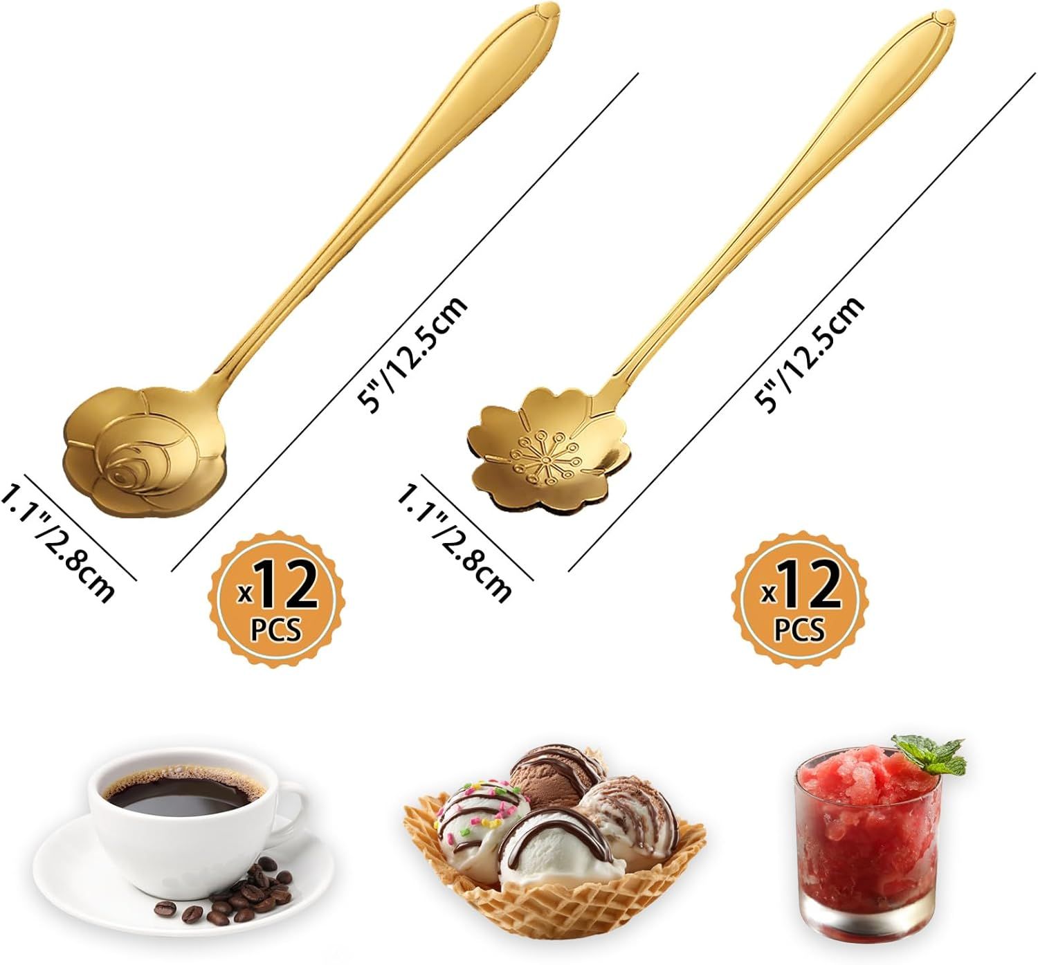 24PCS Gold Coffee Espresso Spoons, 5 Inch Stainless Steel Small Spoon for Dessert, Tea, Demitasse Stirring, Soup, Kitchen, Cafe or Bar - Image 3