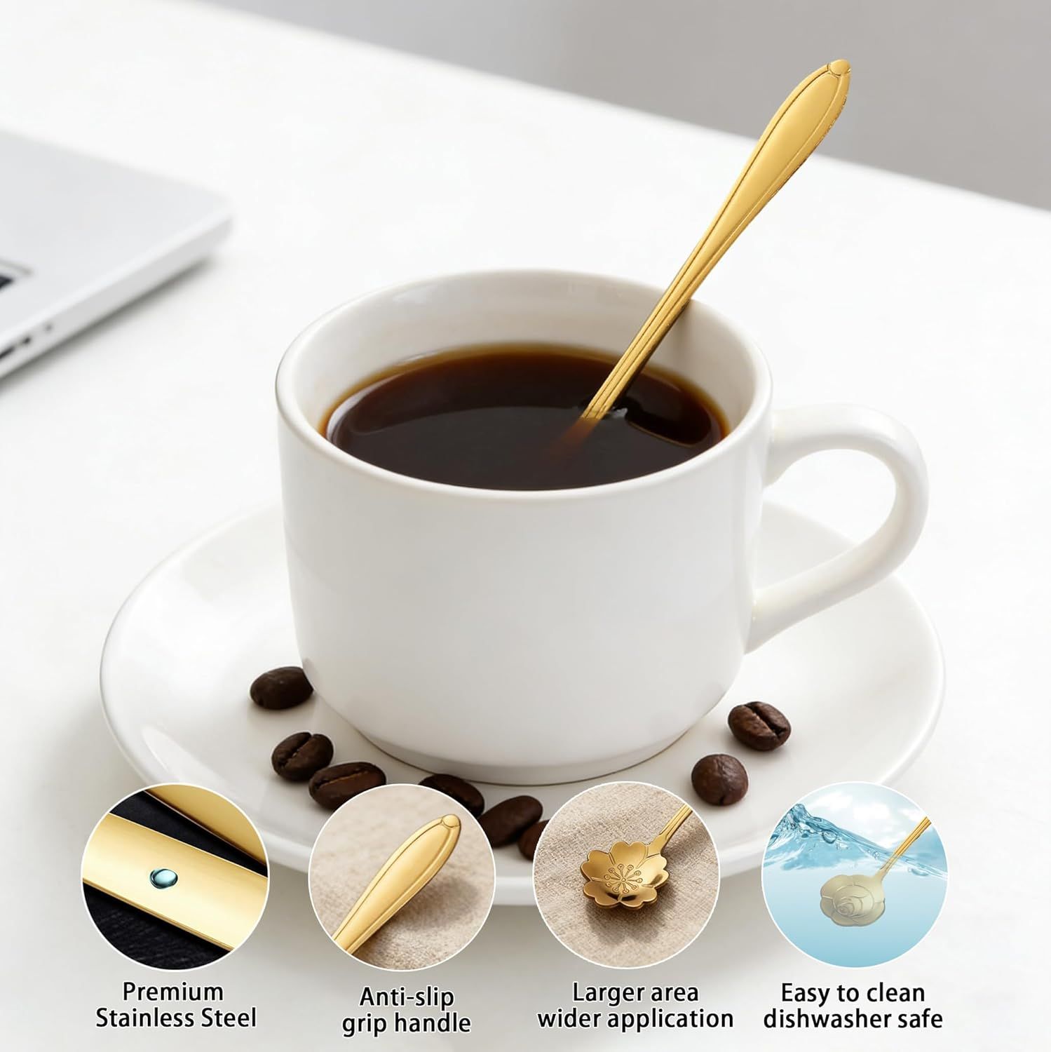 24PCS Gold Coffee Espresso Spoons, 5 Inch Stainless Steel Small Spoon for Dessert, Tea, Demitasse Stirring, Soup, Kitchen, Cafe or Bar - Image 4