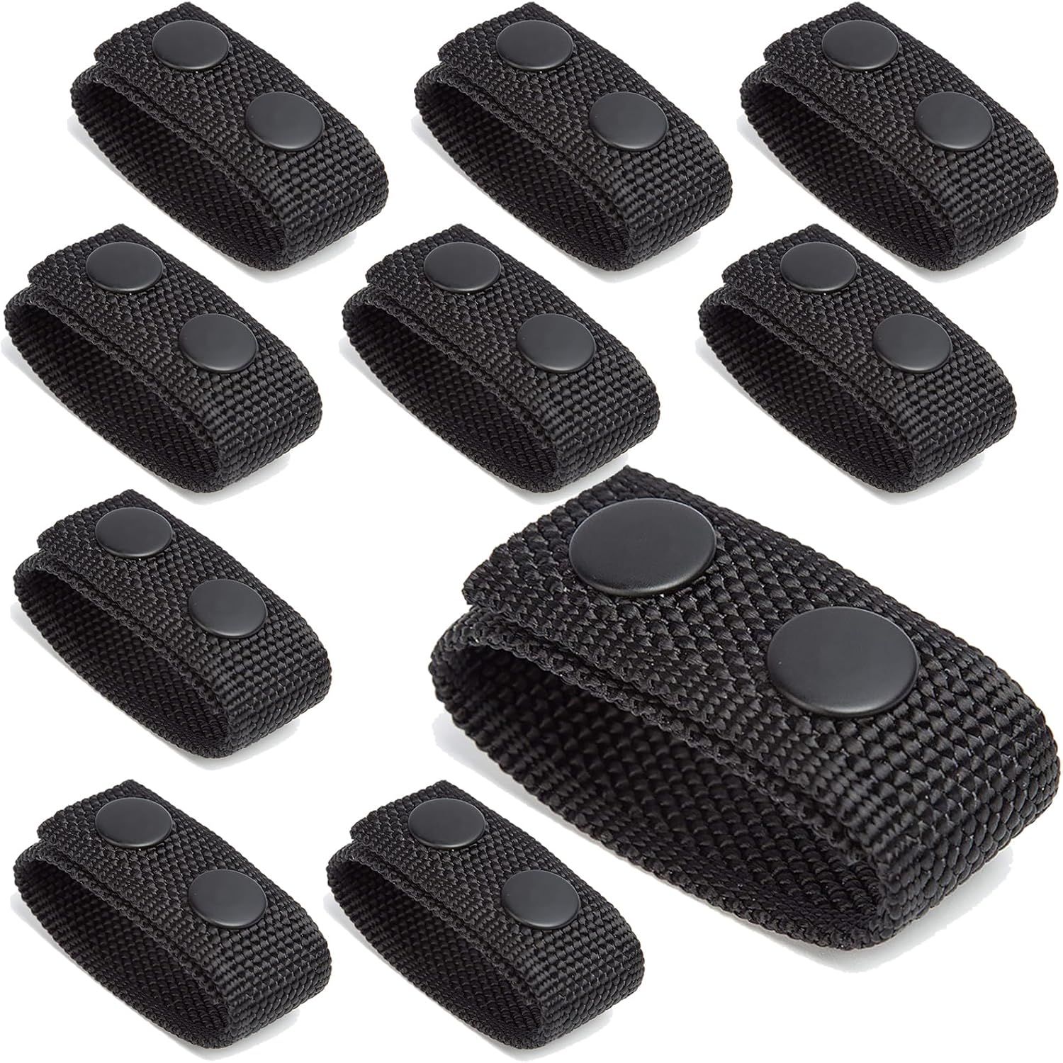 10 PCS Black Nylon Belt Keepers, Double Snaps Security Tactical Belt Keepers for 2