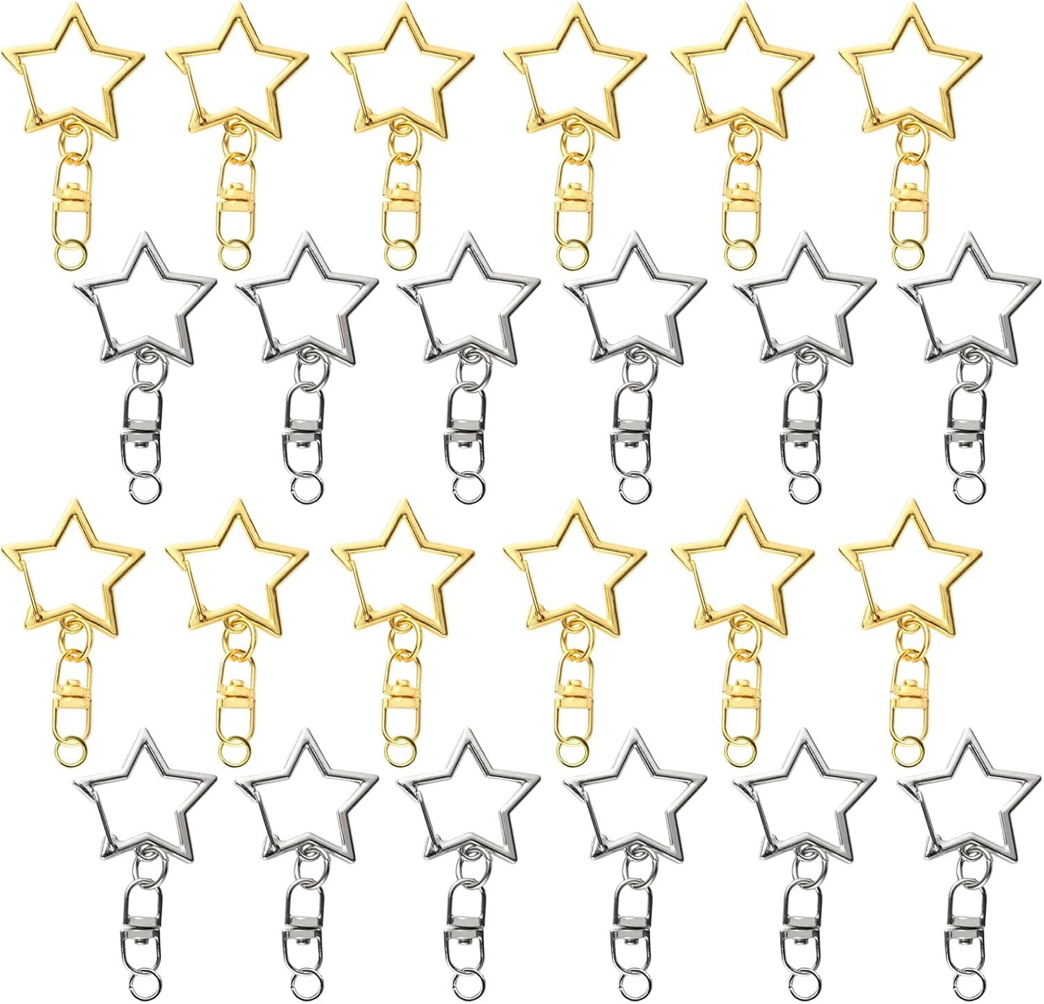 60PCS Star Shaped Keychain, 2 Colors, Metal Hanging Buckle, Spring Snap Hook with Open Jump Ring Connector - Image 1
